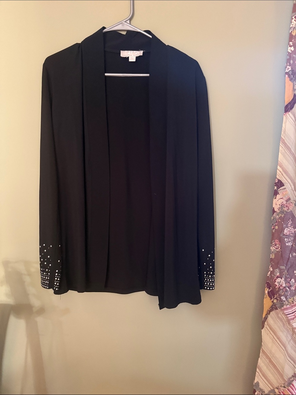 Black Open Front Cardigan with Studded Cuffs
